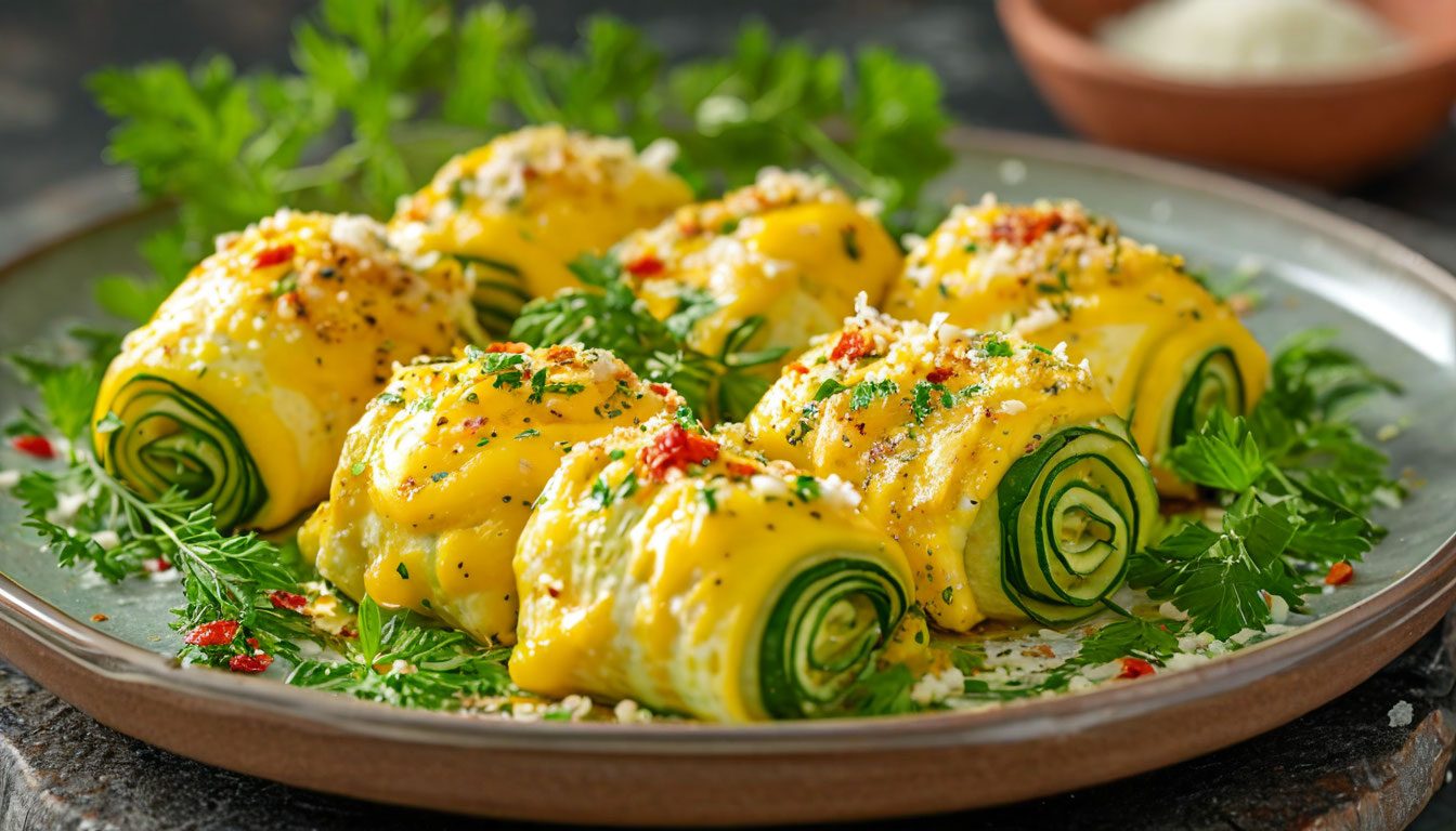 Кабачковые рулетики с сыром и чесноком
