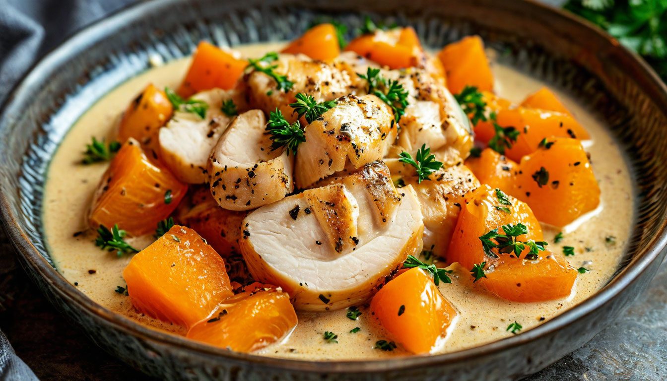 Куриное филе с овощами в сливочном соусе
