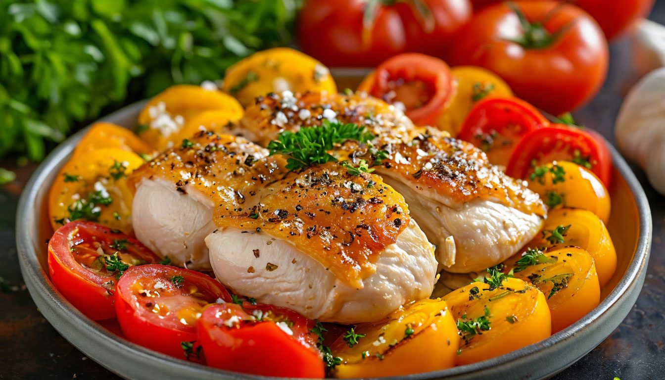 Куриное филе, запечённое с овощами
