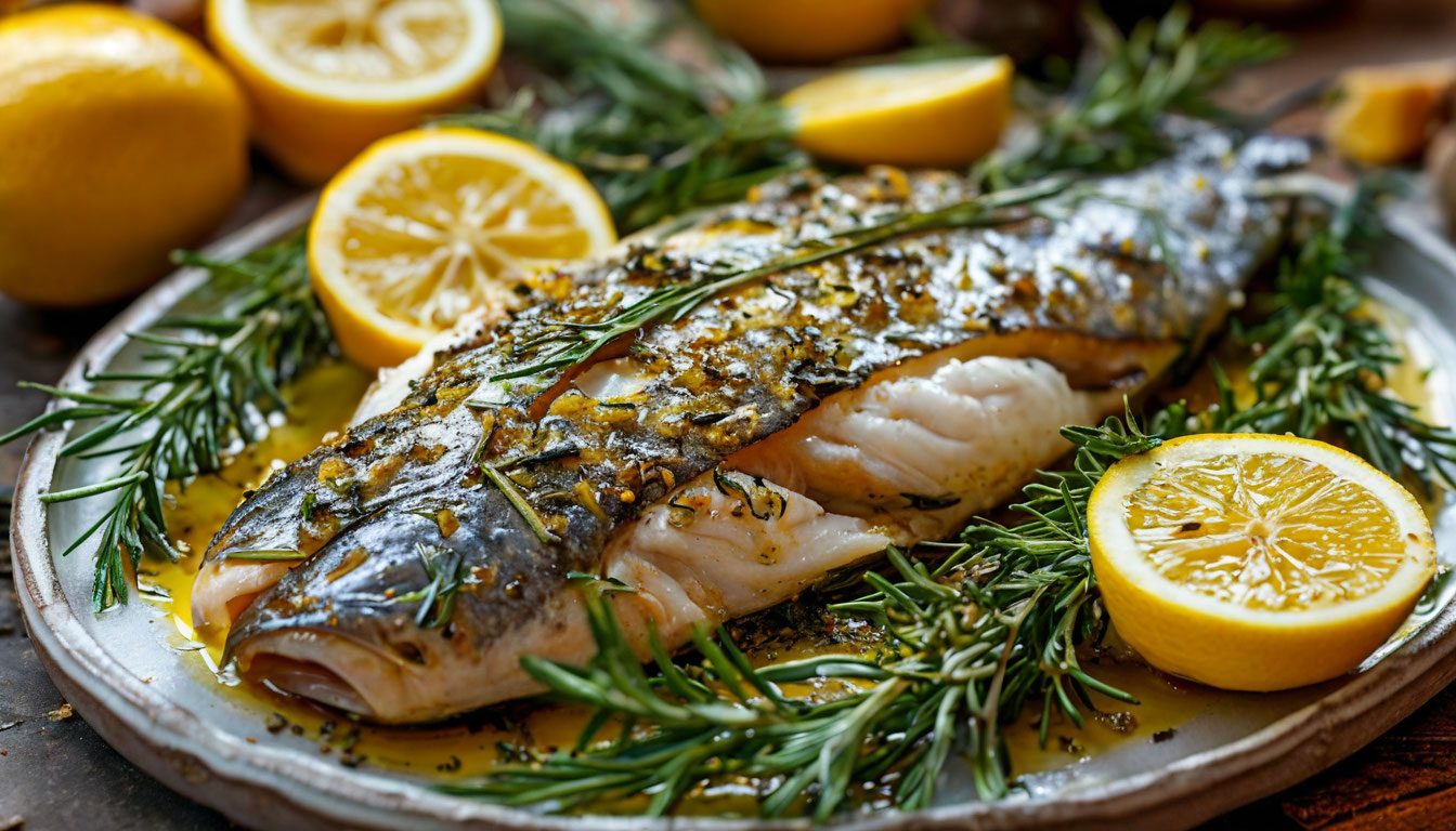 Рыба, запечённая с лимоном и травами