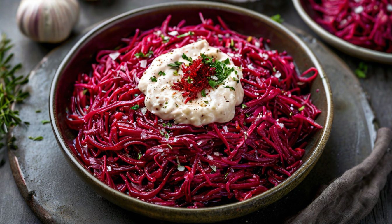 Свекольный салат с чесноком и майонезом
